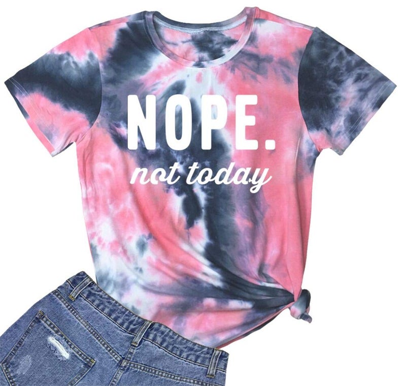 YITAN Women Casual Tie Dye Printed Tee Shirts Grey Red Large - Image 1